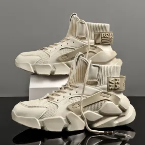2021 Autumn New High-top Beige Men&#39;s Sneakers Chunky Men Shoes Heighten Fashion Casual Plus Size Zapatillas Damping Tennis Shoes