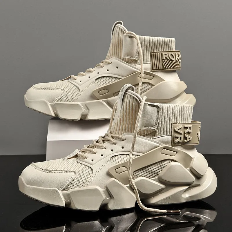 2021 Autumn New High-top Beige Men&#39;s Sneakers Chunky Men Shoes Heighten Fashion Casual Plus Size Zapatillas Damping Tennis Shoes