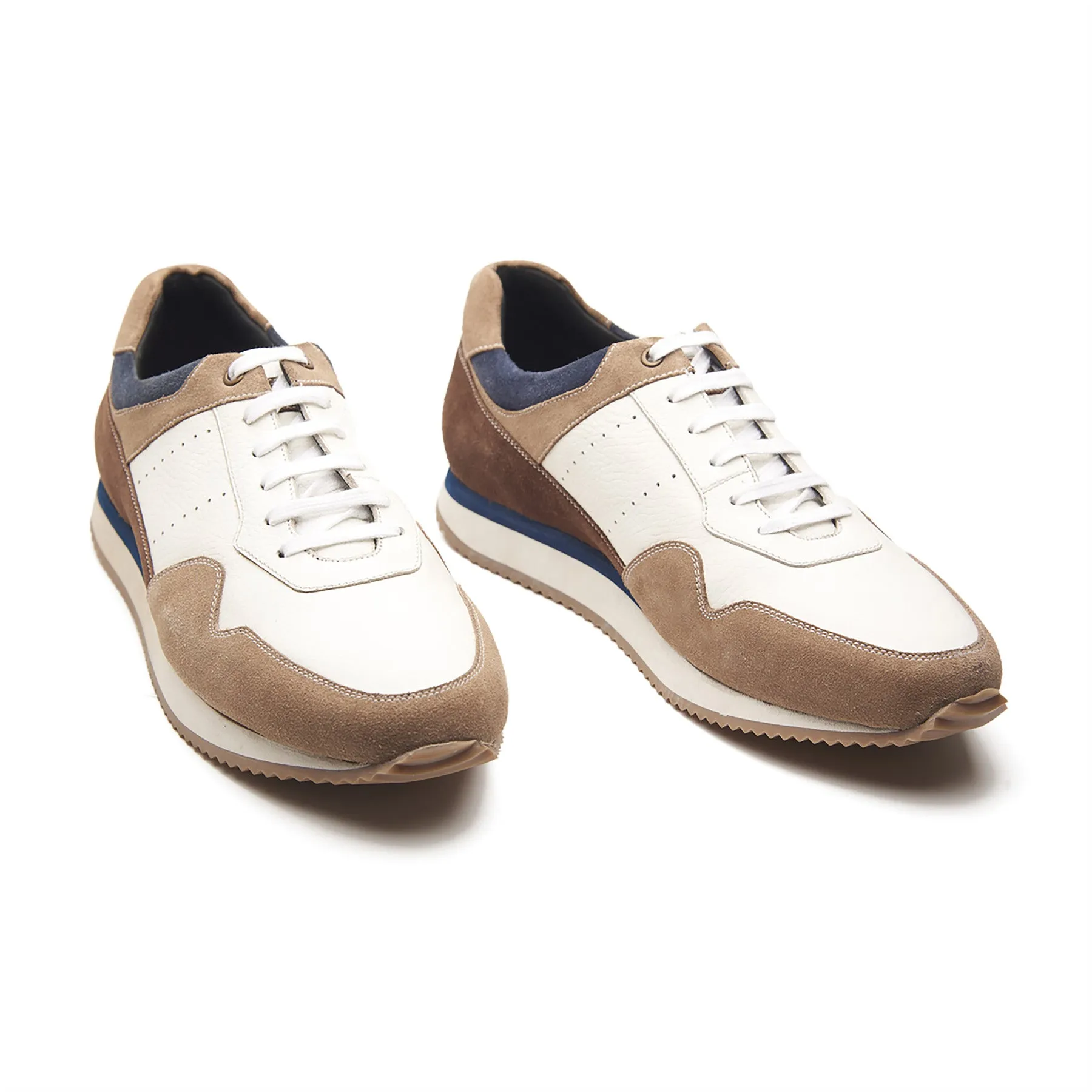Beaux, U-Tip Laceup Trainers - White/Beige | Smart Casuals