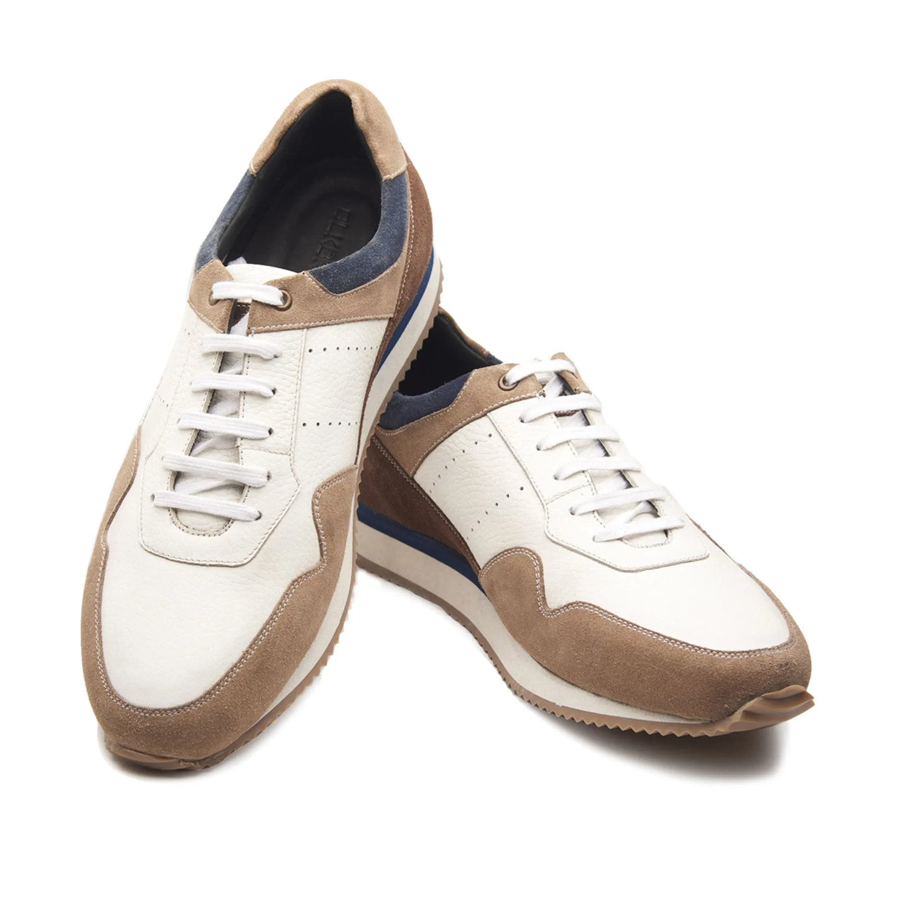 Beaux, U-Tip Laceup Trainers - White/Beige | Smart Casuals