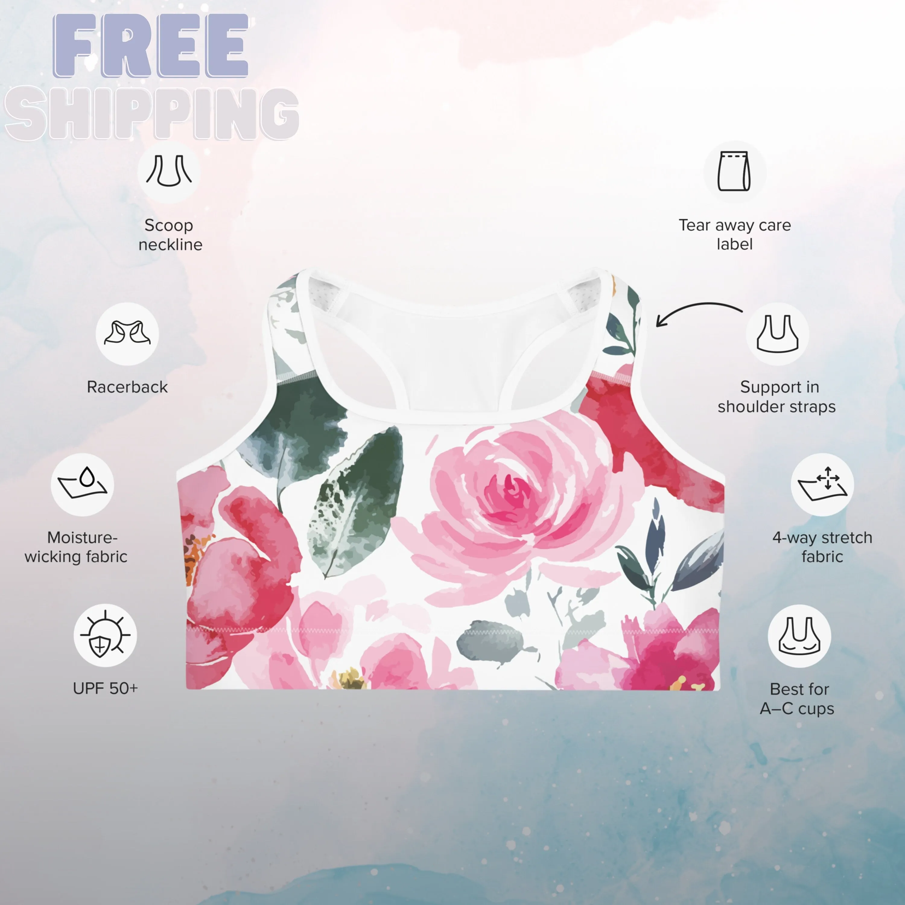 Bold Gorgeous Floral Pattern Womens Sports Bra Gym Top