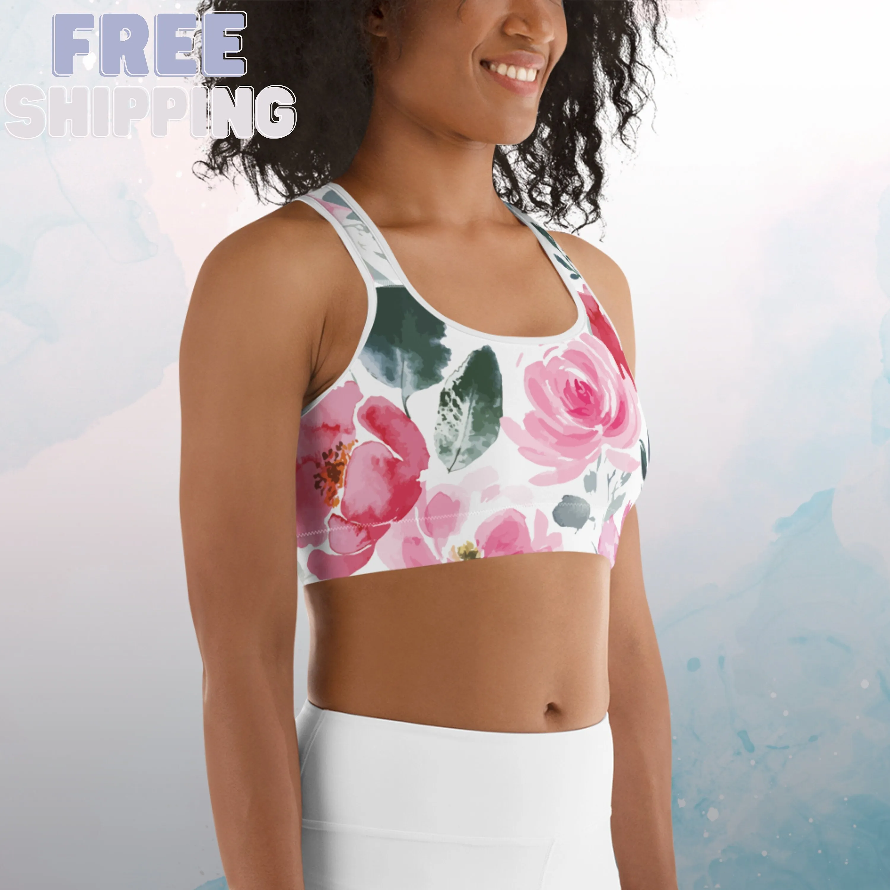 Bold Gorgeous Floral Pattern Womens Sports Bra Gym Top