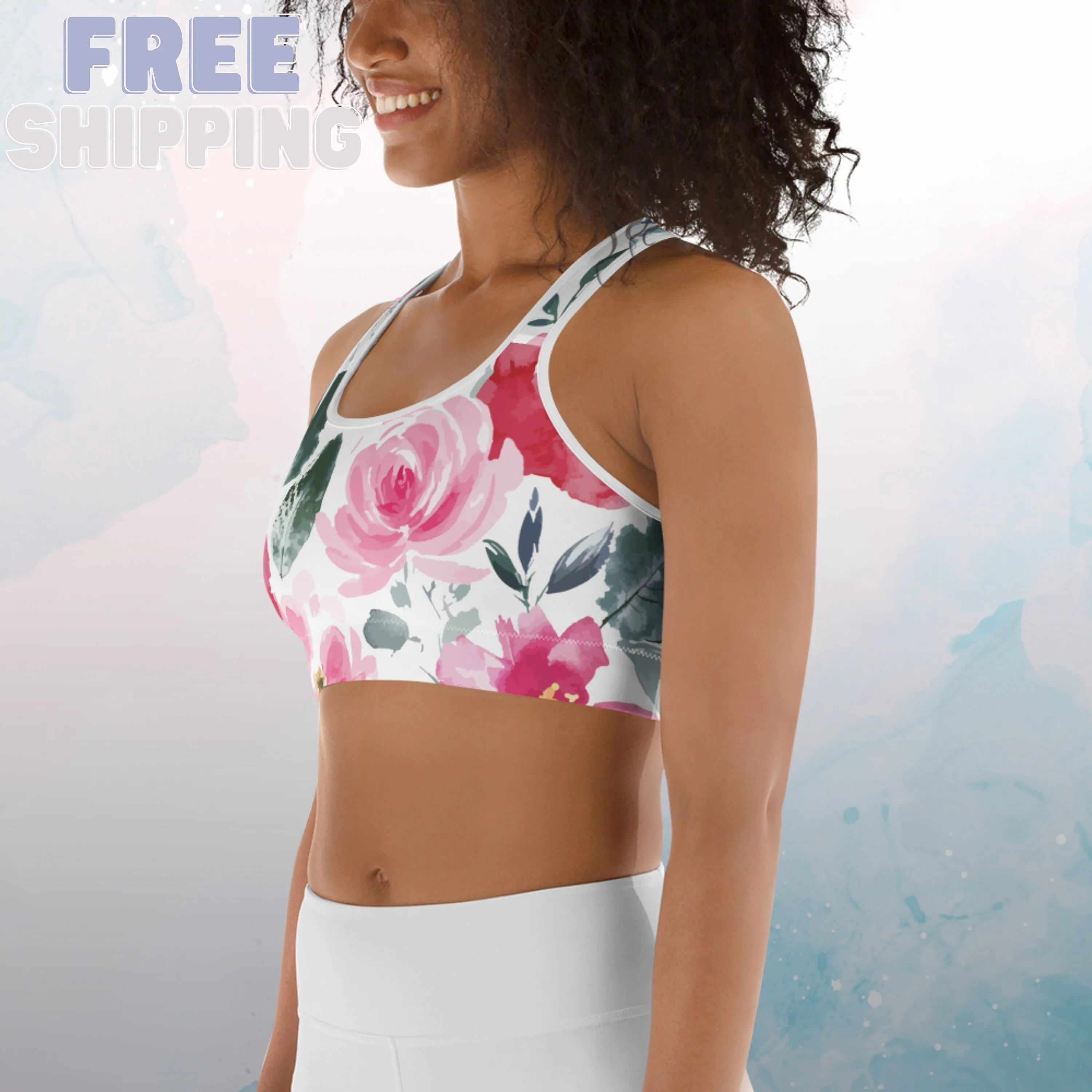 Bold Gorgeous Floral Pattern Womens Sports Bra Gym Top