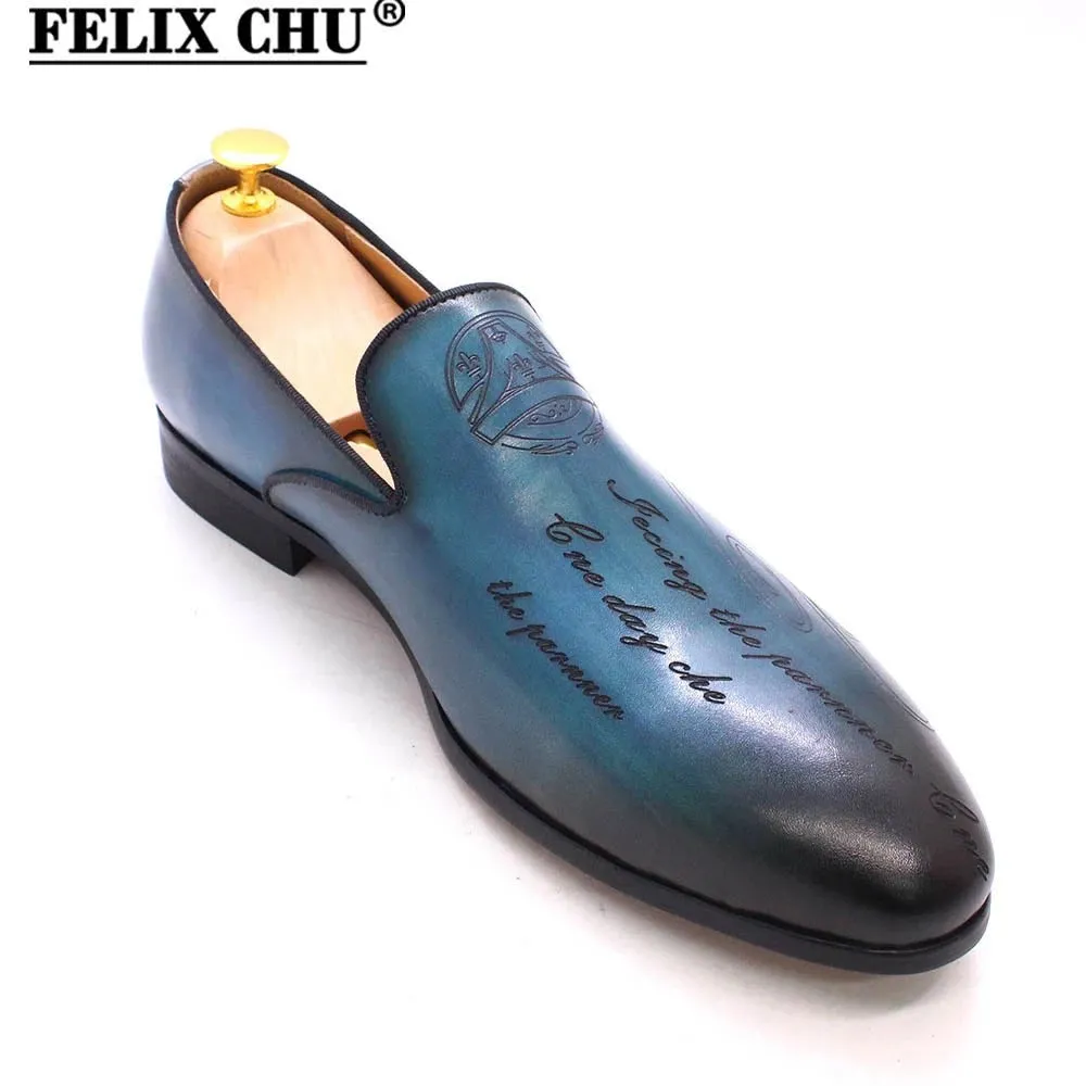 Italian Style Hand-Painted Letters Men's Shoes Genuine Leather Dress Shoes Men's Loafer Slip-on Business Casual Pumps