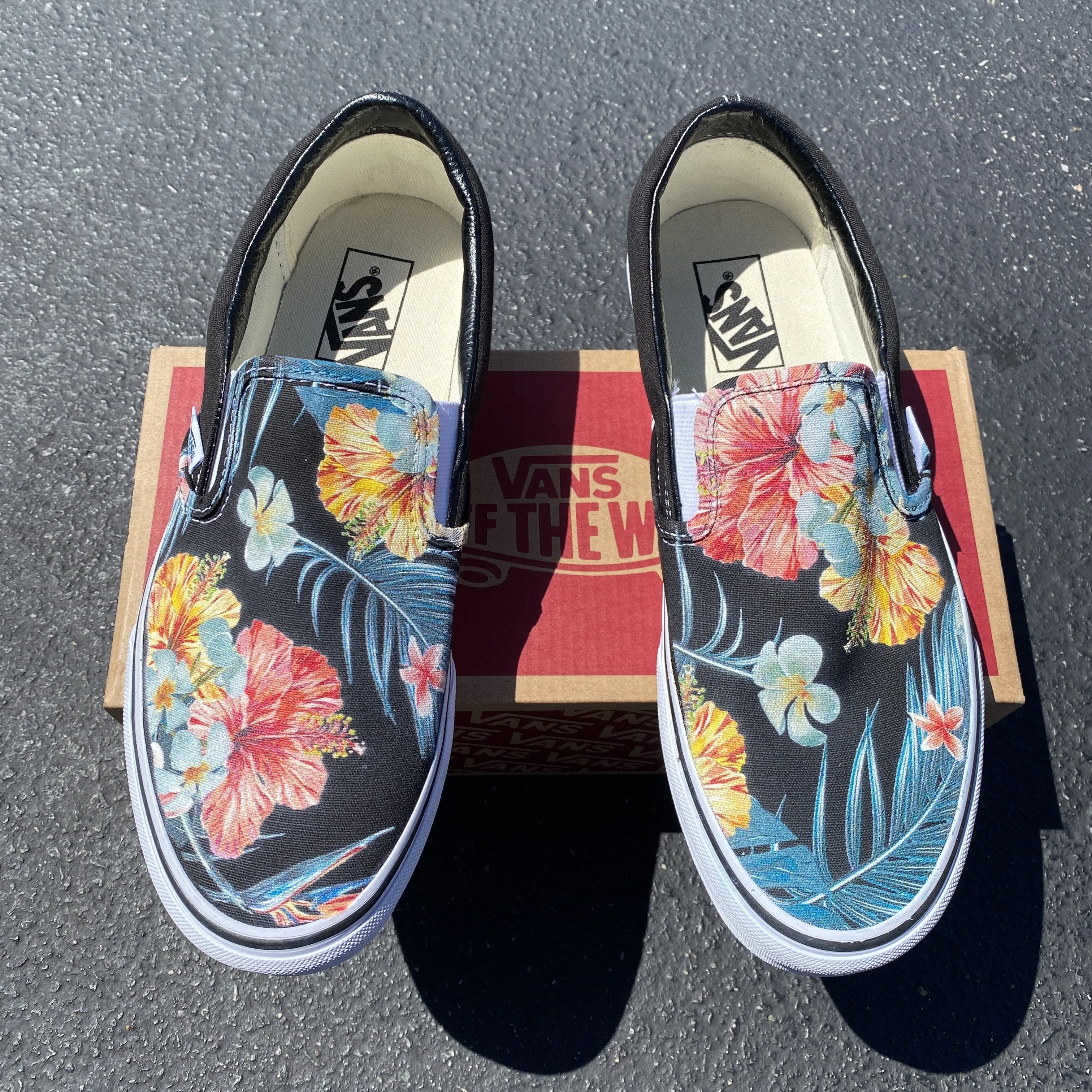 Kids Shoes - Tropical Hawaiian Black Slip Ons
