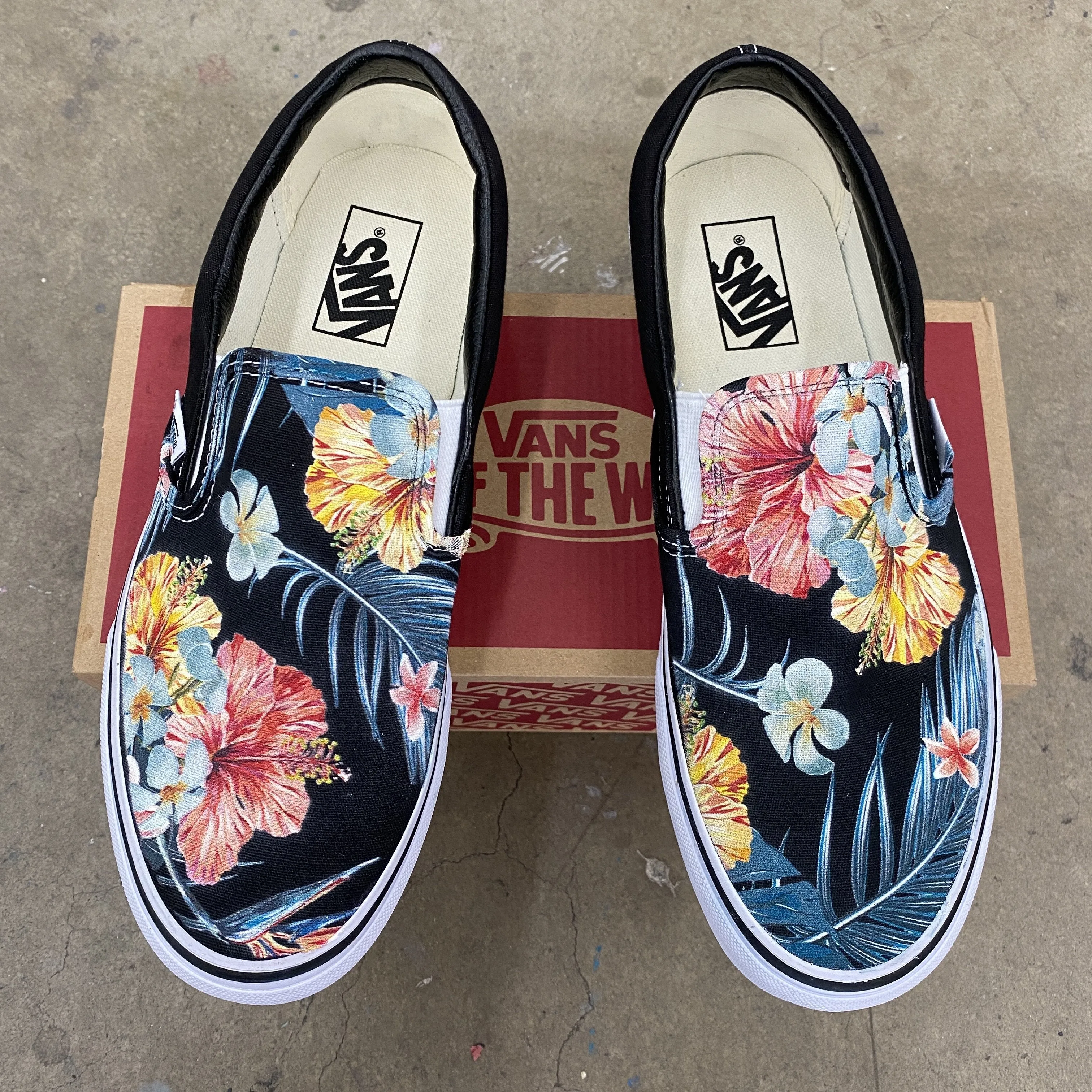 Kids Shoes - Tropical Hawaiian Black Slip Ons