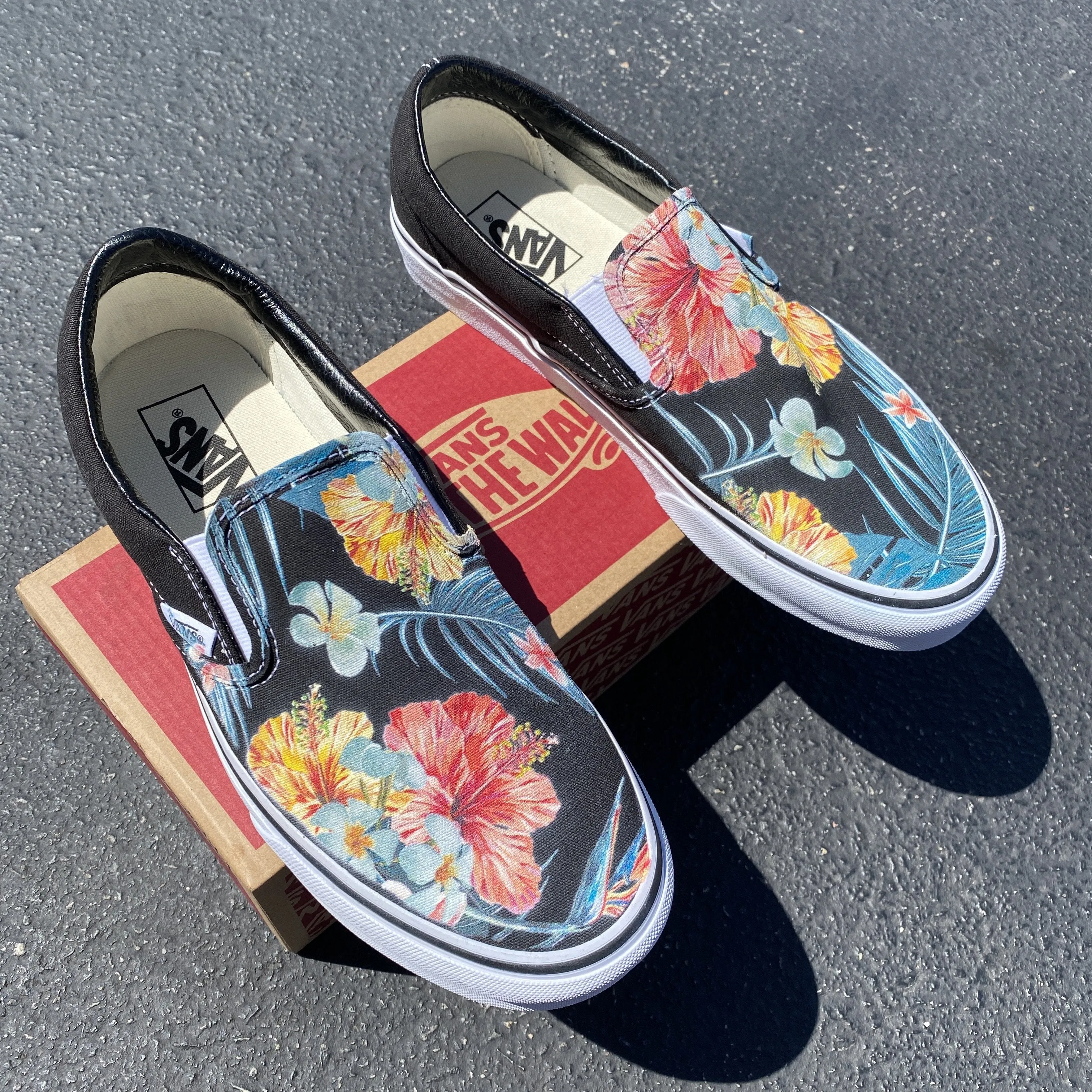 Kids Shoes - Tropical Hawaiian Black Slip Ons