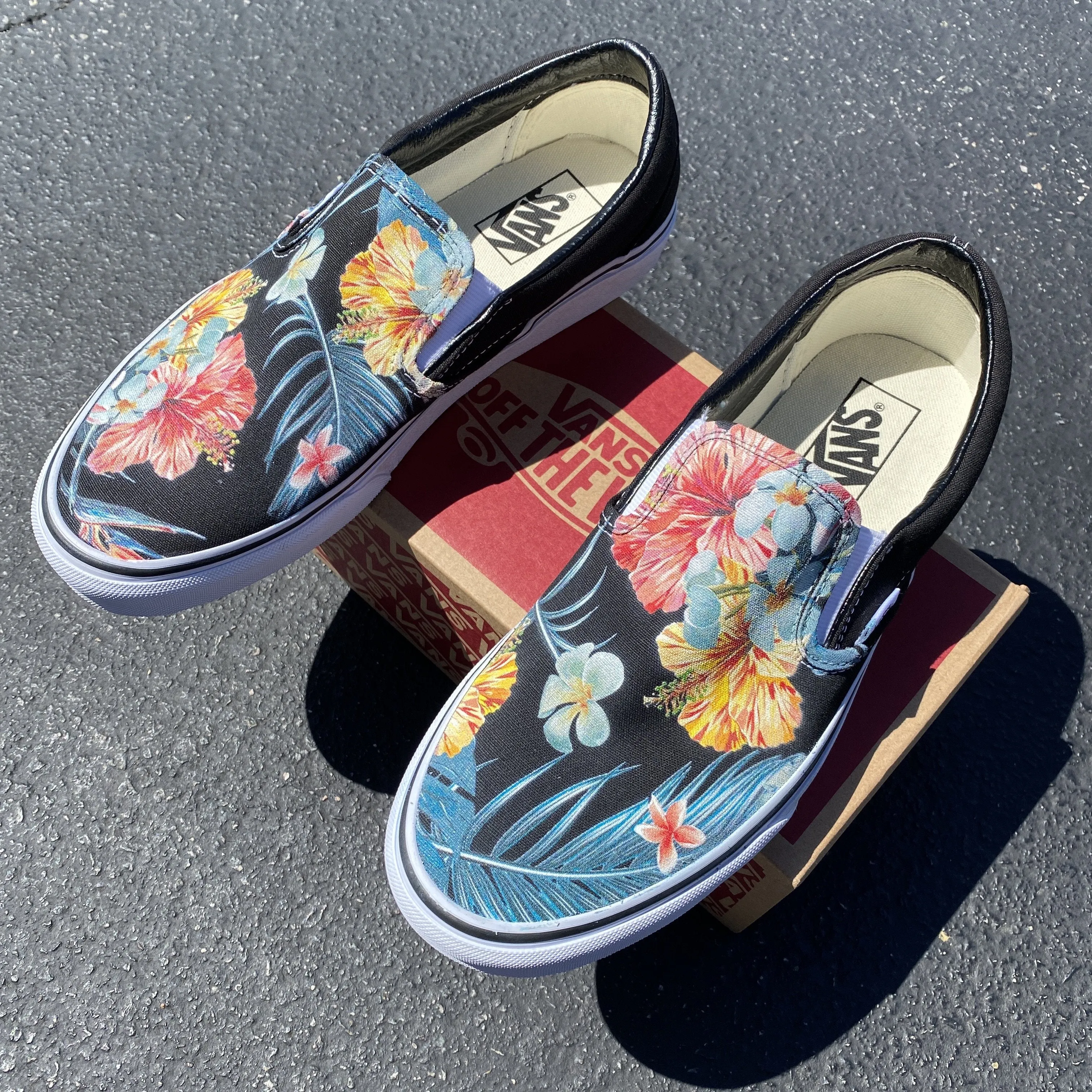 Kids Shoes - Tropical Hawaiian Black Slip Ons