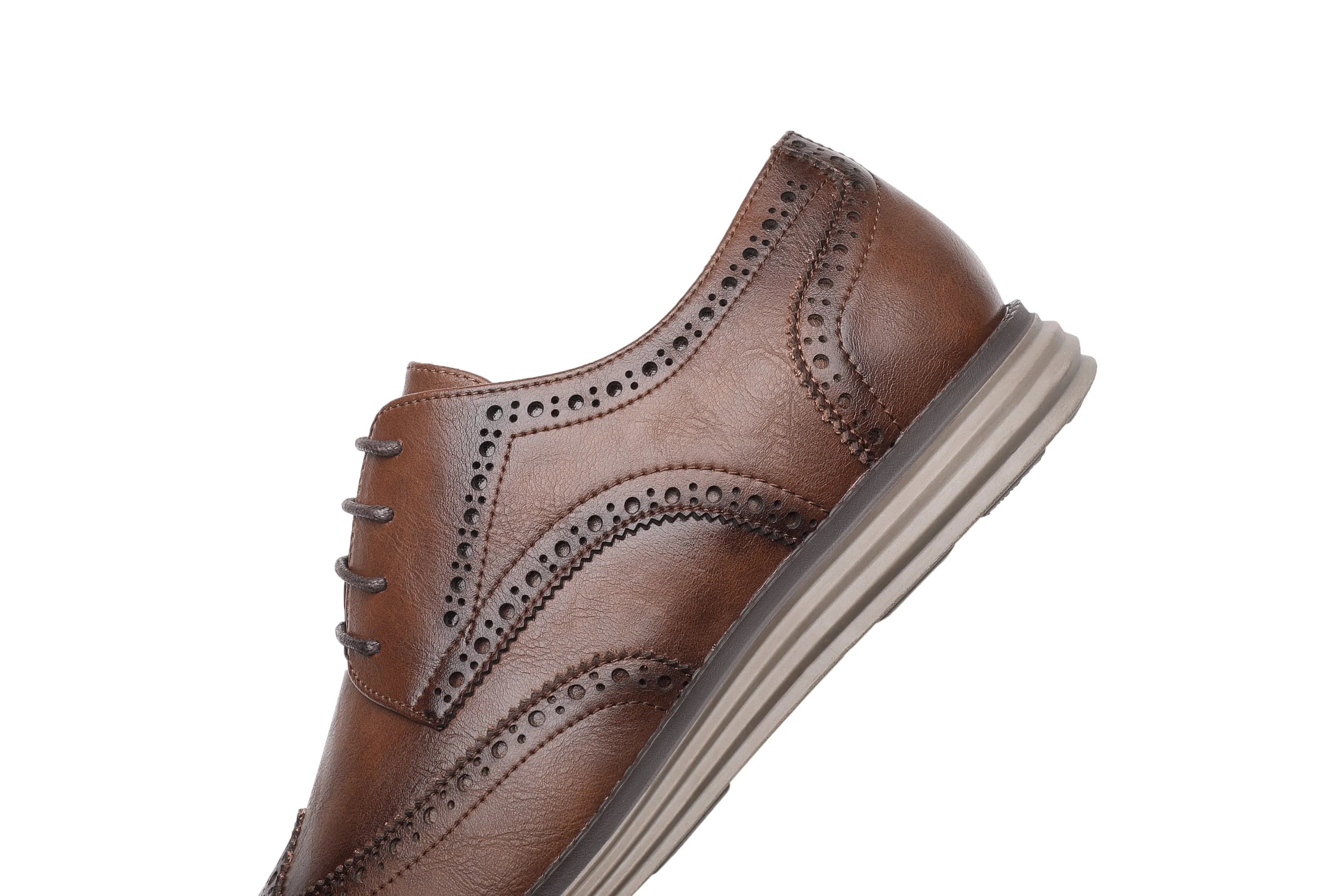 Mens Casual Shoes Leather Smart Business Work Office Lace-up Dress Shoes G2417  BROWN
