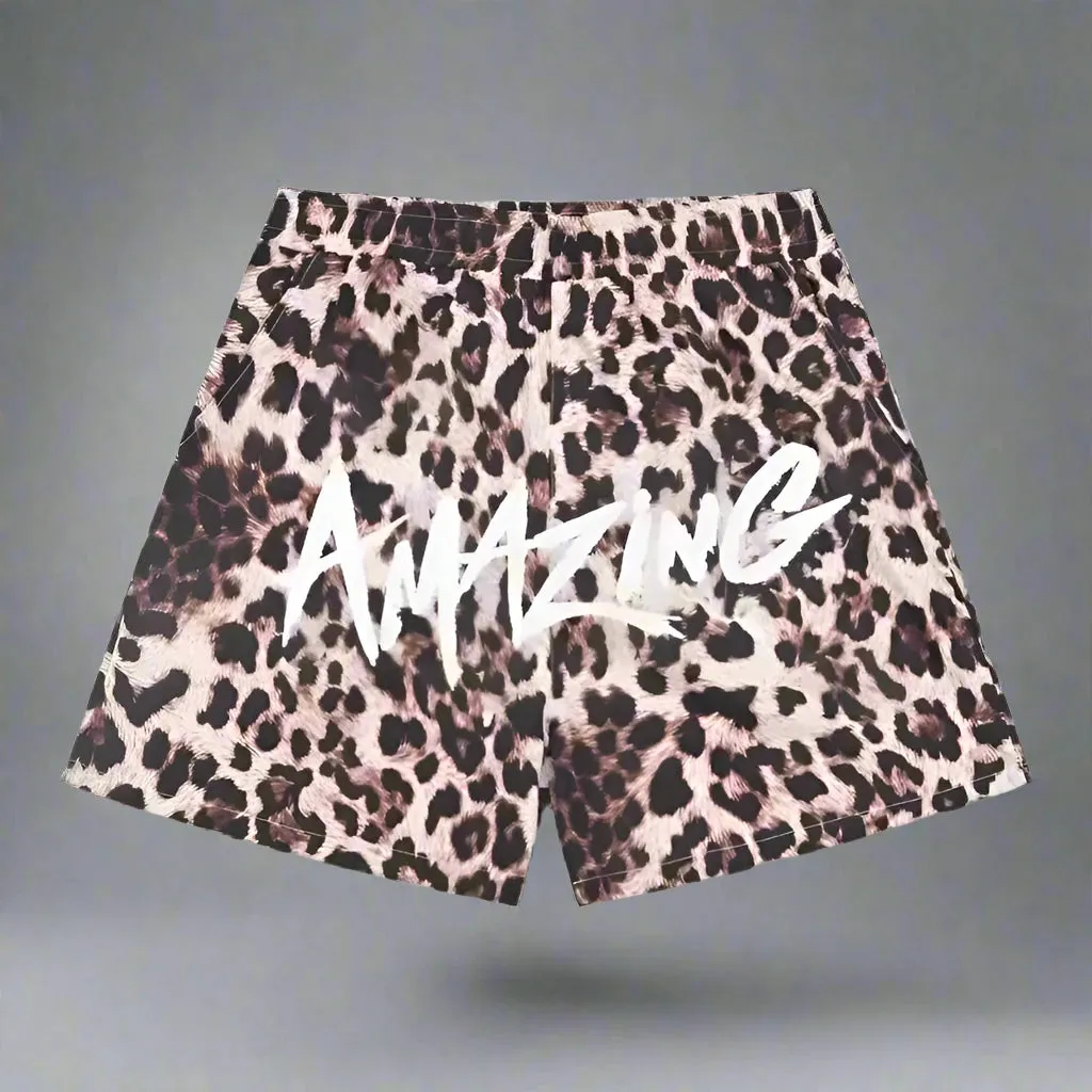 Men's Leopard Print Quick-Dry Running and Swimming Shorts for Gym and Fitness Activities