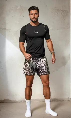 Men's Leopard Print Quick-Dry Running and Swimming Shorts for Gym and Fitness Activities