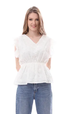 O166508 Elastic Waist Slip On Comfy Off-White Blouse