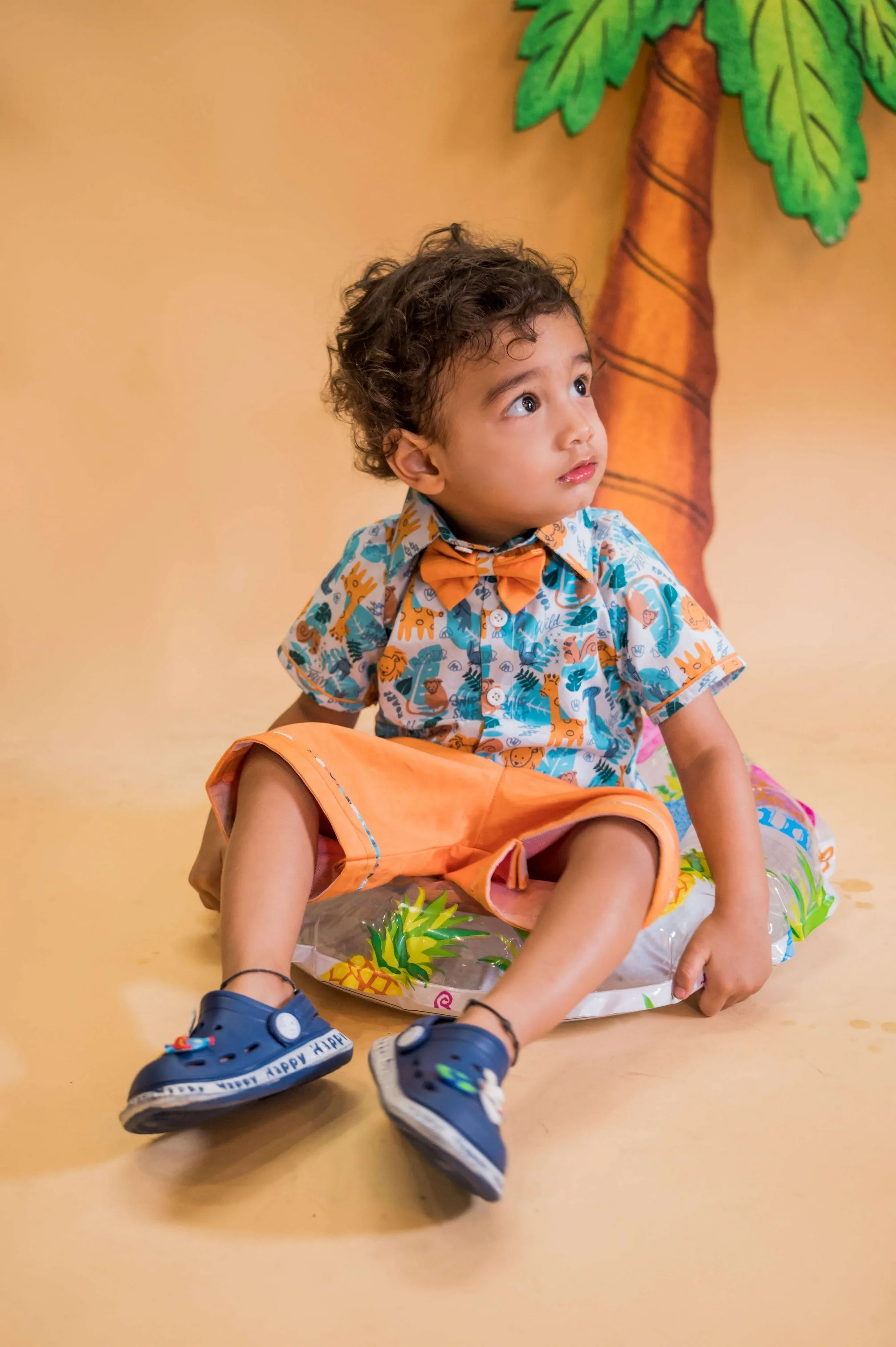 Pre-Order: Animal Kingdom Printed Shirt and Pant Set with Bow tie.