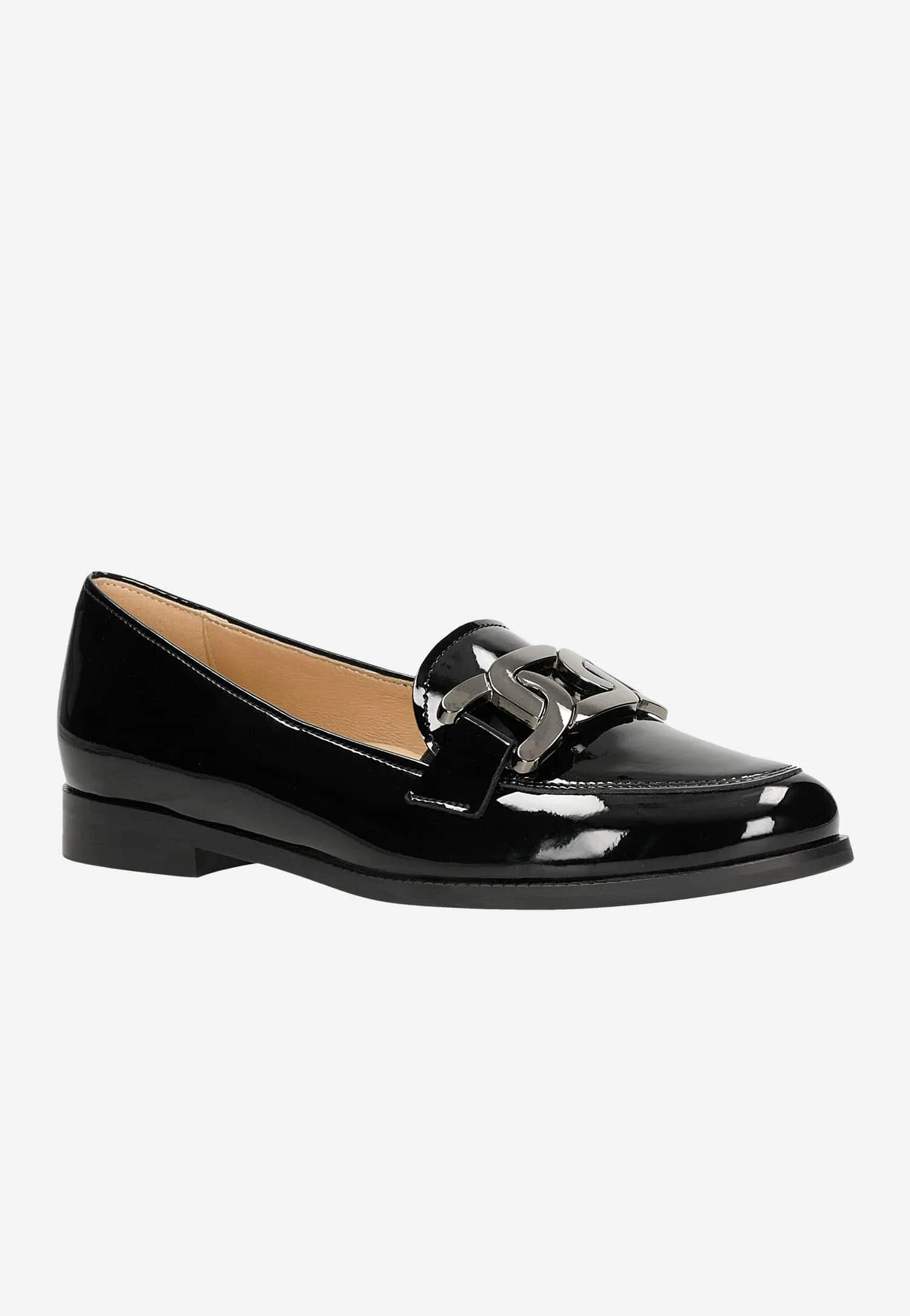Wojas Black Patent Leather Loafers with Decorative Chain | 4622531