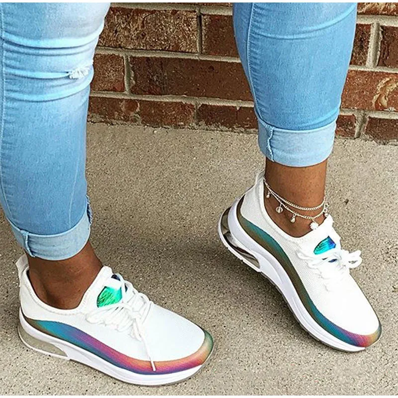 Women Colorful Cool Sneakers Lace Up Vulcanized Flat Shoes
