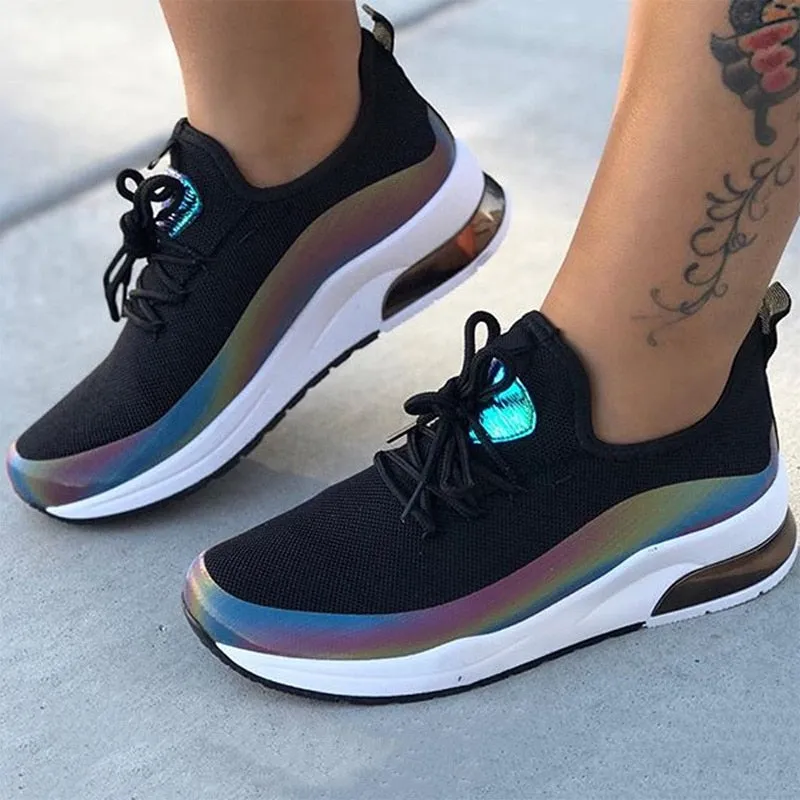 Women Colorful Cool Sneakers Lace Up Vulcanized Flat Shoes