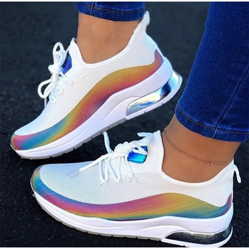 Women Colorful Cool Sneakers Lace Up Vulcanized Flat Shoes