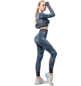 Women Seamless Camouflage Hollow-Out Gym Fitness Workout Clothes